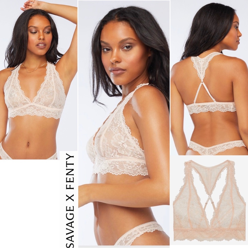 Savage X Fenty Floral Racerback Lace Bralette - Nude XL Sexy Lingerie